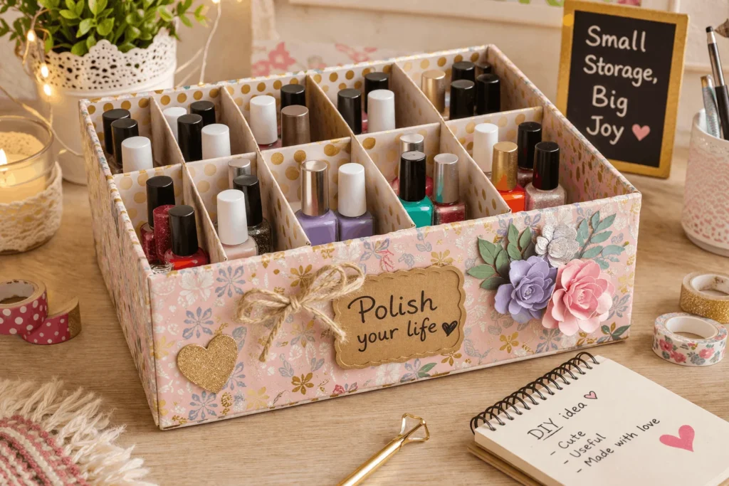  DIY nail polish storage box with compartments