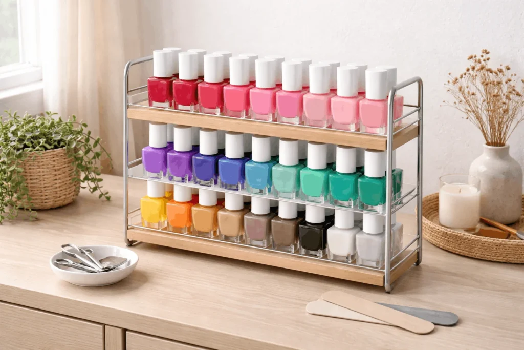  DIY nail polish storage using spice rack