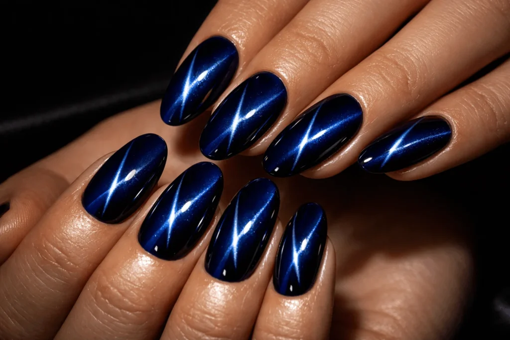  Different shades blue cat eye nails palette inspiration