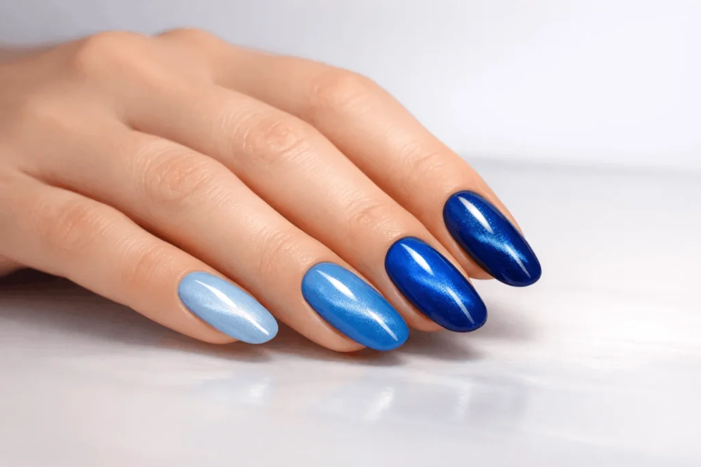 Different shades blue cat eye nails palette inspiration