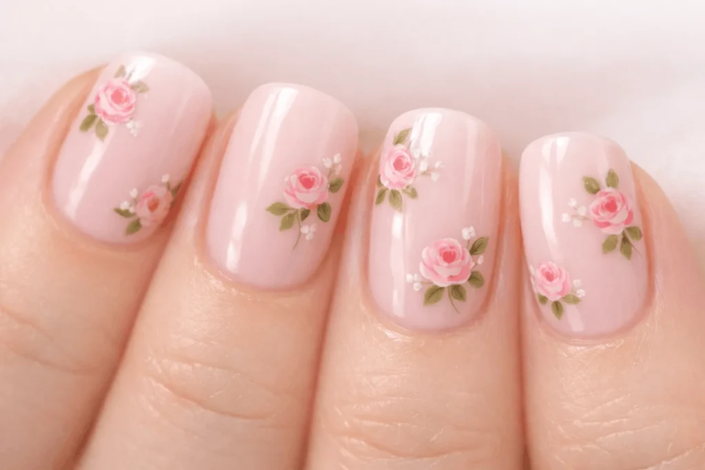  Floral February nails soft romantic design