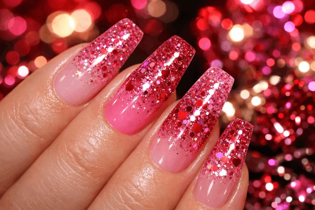  Glitter glam February acrylic nails design