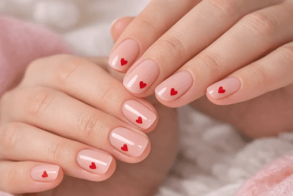 Heart accent nail art for February nails design