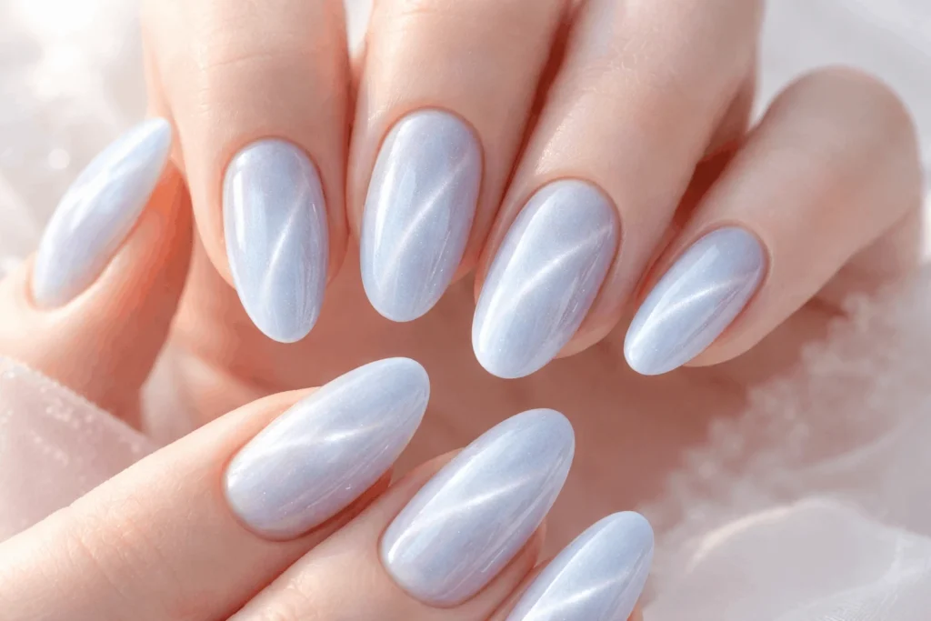  Light blue cat eye nails soft feminine manicure