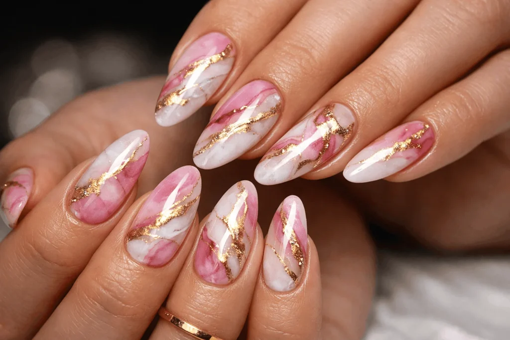  Marble effect February acrylic nails elegant design