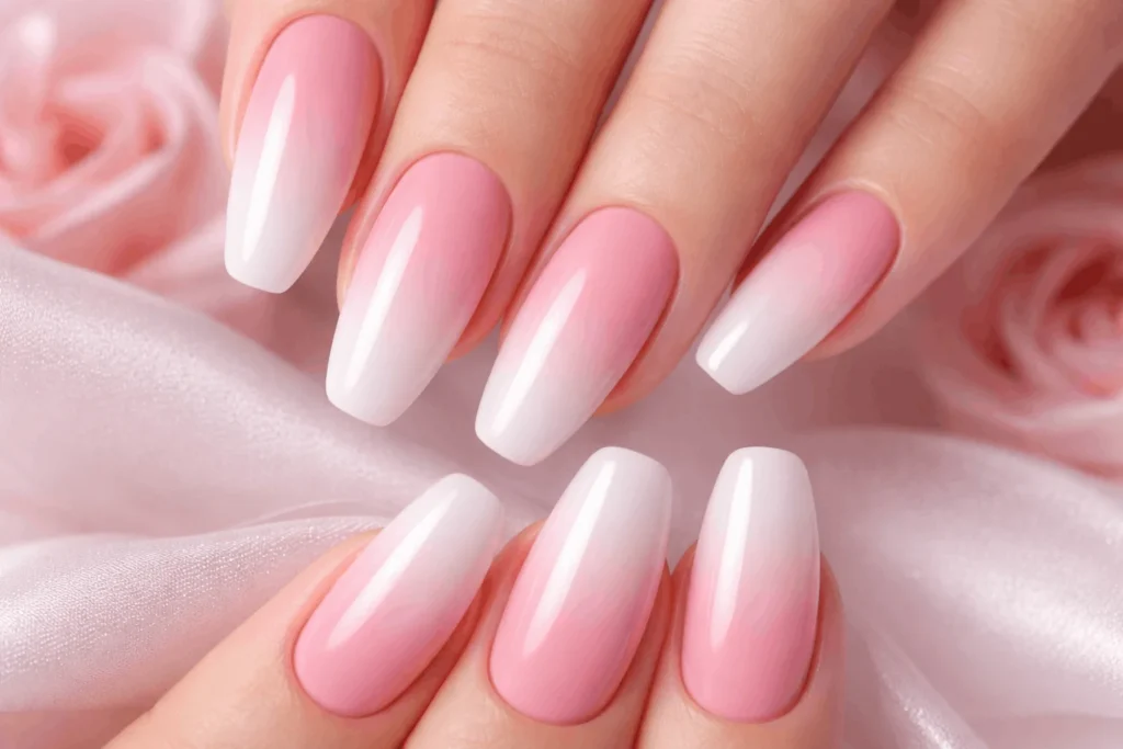  Pink white ombre February acrylic nails design