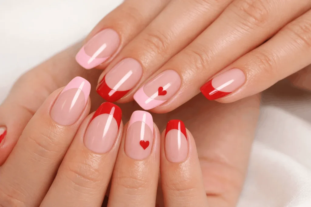 Romantic French tip February nails design